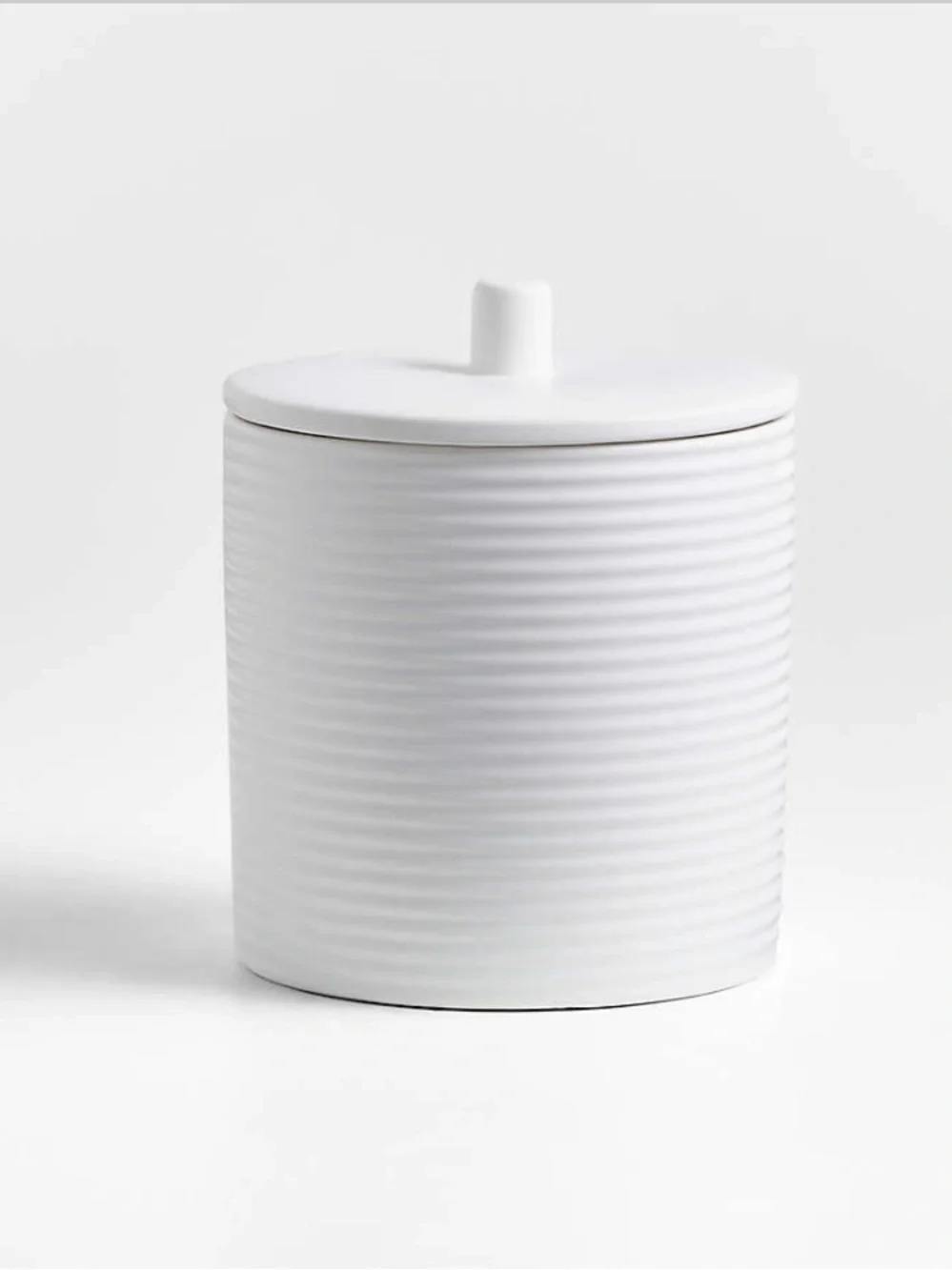 New! Crate&Barrel White Ribbed Ceramic Canister with Lid size Small